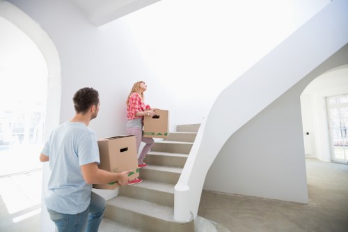 Packed boxes and furniture for a Strawberry Hill removal