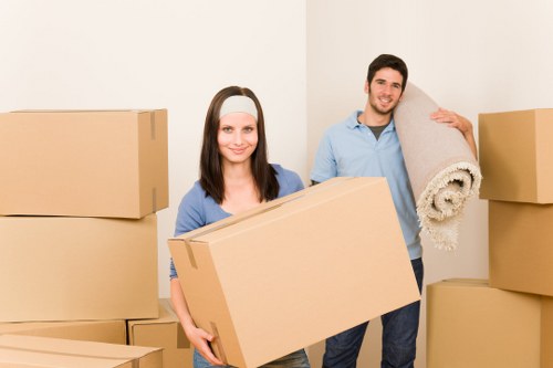 Office furniture and boxes arranged for transport