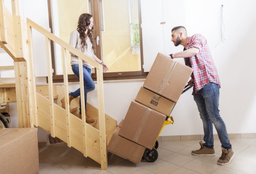 Movers carrying boxes for a local home relocation in Strawberry Hill